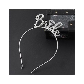 Bisepetim Gümüş Bride Yazılı Metal Gelin Tacı