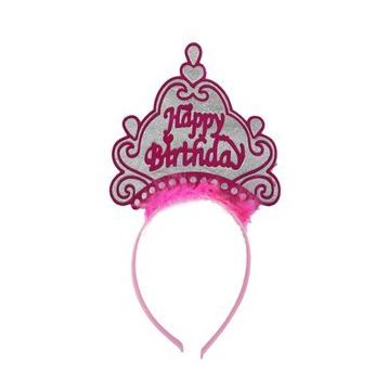 Bisepetim Happy Birthday Neon Pembe Renk 24x15 cm Doğum Günü Tacı