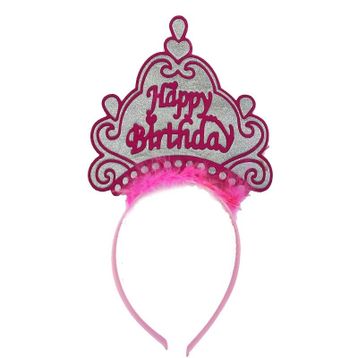 Bisepetim Happy Birthday Neon Pembe Renk 24x15 cm Doğum Günü Tacı