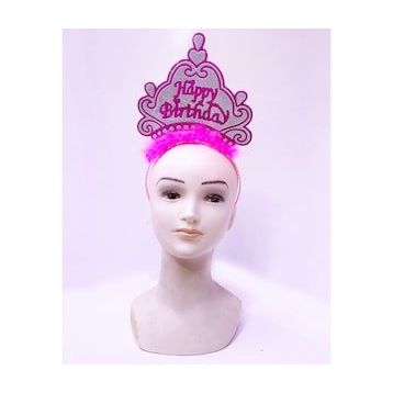 Bisepetim Happy Birthday Neon Pembe Renk 24x15 cm Doğum Günü Tacı