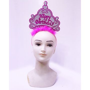 Bisepetim Happy Birthday Neon Pembe Renk 24x15 cm Doğum Günü Tacı