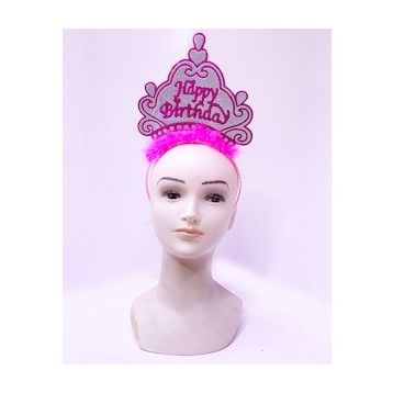 Bisepetim Happy Birthday Neon Pembe Renk 24x15 cm Doğum Günü Tacı