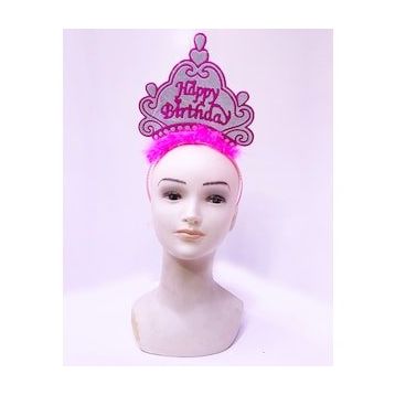 Bisepetim Happy Birthday Neon Pembe Renk 24x15 cm Doğum Günü Tacı