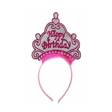 Bisepetim Happy Birthday Neon Pembe Renk 24x15 cm Doğum Günü Tacı