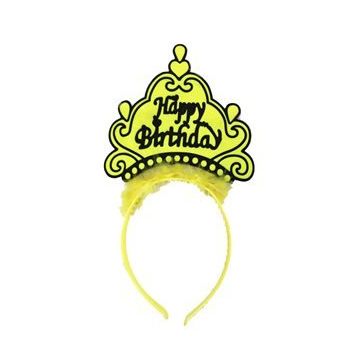 Bisepetim Happy Birthday Neon Sarı Renk 24x15 cm Doğum Günü Tacı
