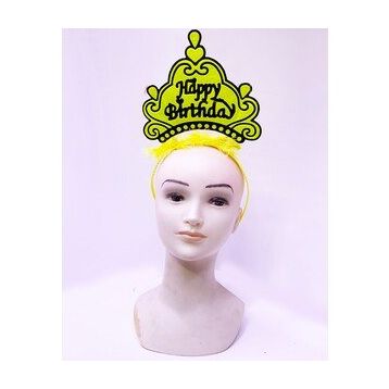 Bisepetim Happy Birthday Neon Sarı Renk 24x15 cm Doğum Günü Tacı