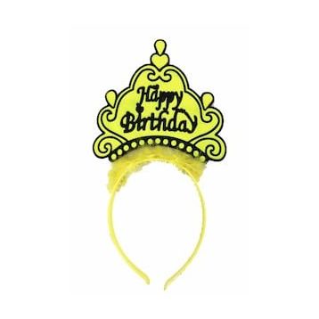 Bisepetim Happy Birthday Neon Sarı Renk 24x15 cm Doğum Günü Tacı