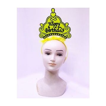 Bisepetim Happy Birthday Neon Sarı Renk 24x15 cm Doğum Günü Tacı