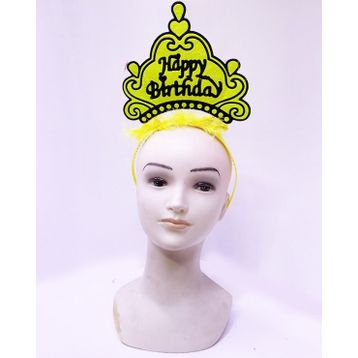 Bisepetim Happy Birthday Neon Sarı Renk 24x15 cm Doğum Günü Tacı