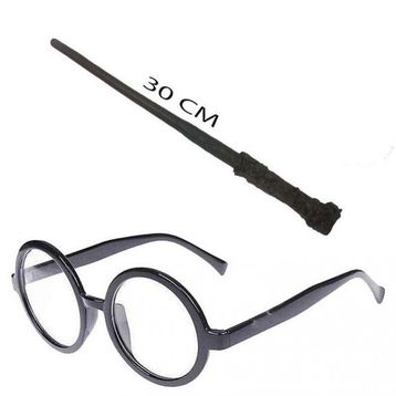 Bisepetim Harry Potter Asası 30 cm ve Siyah Çerçeveli Harry Potter Gözlüğü Seti