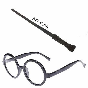 Bisepetim Harry Potter Asası 30 cm ve Siyah Çerçeveli Harry Potter Gözlüğü Seti