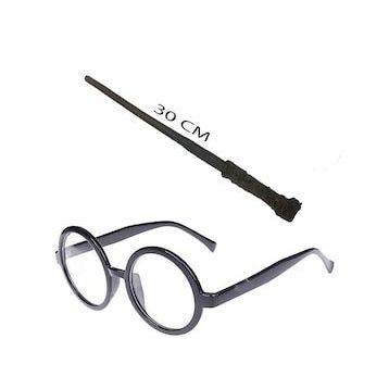 Bisepetim Harry Potter Asası 30 cm ve Siyah Çerçeveli Harry Potter Gözlüğü Seti