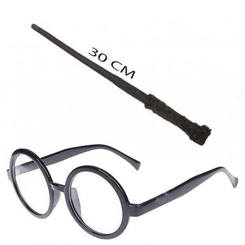 Bisepetim Harry Potter Asası 30 cm ve Siyah Çerçeveli Harry Potter Gözlüğü Seti