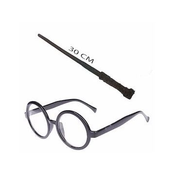 Bisepetim Harry Potter Asası 30 cm ve Siyah Çerçeveli Harry Potter Gözlüğü Seti
