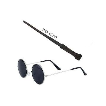 Bisepetim Harry Potter Asası 30 cm ve Siyah Metal Çerçeveli Harry Potter Gözlüğü Seti