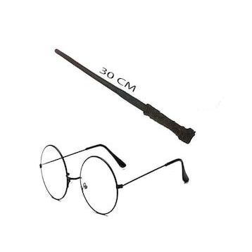 Bisepetim Harry Potter Asası 30 cm ve Siyah Metal Çerçeveli Harry Potter Gözlüğü Seti