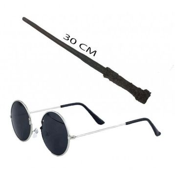 Bisepetim Harry Potter Asası 30 cm ve Siyah Metal Çerçeveli Harry Potter Gözlüğü Seti