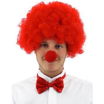 Bisepetim Kırmızı Kıvırcık Afro Bonus Peruk Takma Saç ve Kırmızı Burun Seti