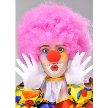 Bisepetim Pembe Renk Kıvırcık Afro Bonus Takma Saç ve Kırmızı Burun Seti