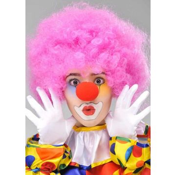 Bisepetim Pembe Renk Kıvırcık Afro Bonus Takma Saç ve Kırmızı Burun Seti