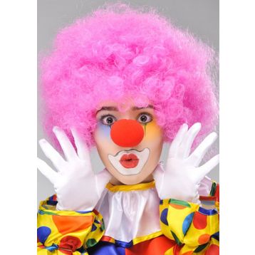 Bisepetim Pembe Renk Kıvırcık Afro Bonus Takma Saç ve Kırmızı Burun Seti