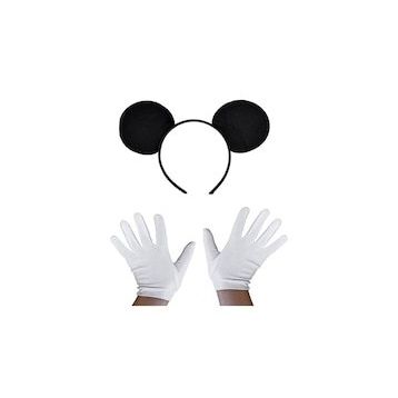 Bisepetim Siyah Mickey Mouse Tacı ve Beyaz Eldiven Seti