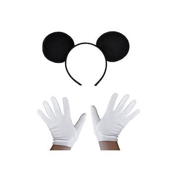 Bisepetim Siyah Mickey Mouse Tacı ve Beyaz Eldiven Seti