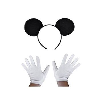 Bisepetim Siyah Mickey Mouse Tacı ve Beyaz Eldiven Seti