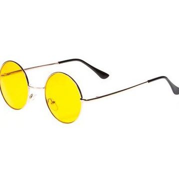 Bisepetim Yuvarlak Cam John Lennon Tarzı Hippi Gümüş Çerçeveli Sarı Gözlük