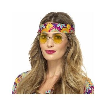 Bisepetim Yuvarlak Cam John Lennon Tarzı Hippi Gümüş Çerçeveli Sarı Gözlük