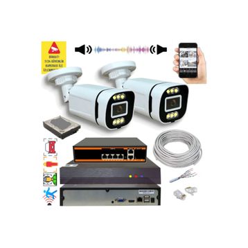 Bises 4386WS Yapay Zeka Destekli 5 MP POE 6 Warm LED Gece Renkli Görüş IP Güvenlik Kamera Seti - 2 Kameralı