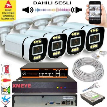 Bises 4386WS Yapay Zeka Destekli 5 MP POE 6 Warm LED Gece Renkli Görüş IP Güvenlik Kamera Seti - 4 Kameralı