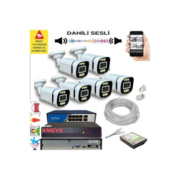 Bises 4386WS Yapay Zeka Destekli 5 MP POE 6 Warm LED Gece Renkli Görüş IP Güvenlik Kamera Seti - 6 Kameralı