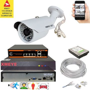 Bises 748POE 5 MP 1940p POE 48 IR LED Gece Görüşlü IP Güvenlik Kamera Seti - 1 Kameralı