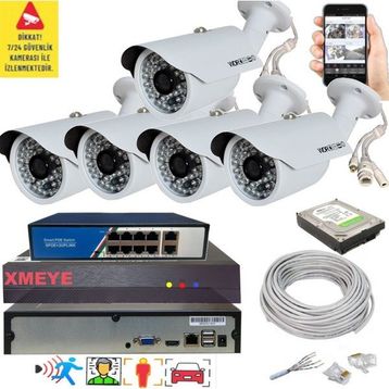 Bises 748POE 5 MP 1940p POE 48 IR LED Gece Görüşlü IP Güvenlik Kamera Seti - 5 Kameralı