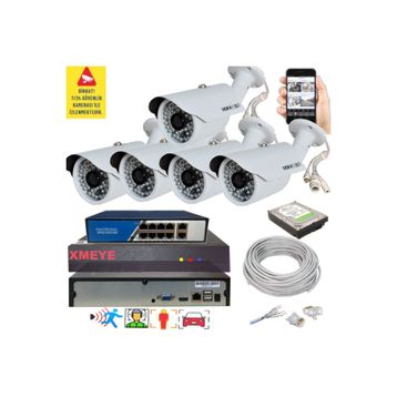 Bises 748POE 5 MP 1940p POE 48 IR LED Gece Görüşlü IP Güvenlik Kamera Seti - 5 Kameralı