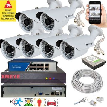 Bises 748POE 5 MP 1940p POE 48 IR LED Gece Görüşlü IP Güvenlik Kamera Seti - 6 Kameralı