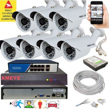 Bises 748POE 5 MP 1940p POE 48 IR LED Gece Görüşlü IP Güvenlik Kamera Seti - 7 Kameralı