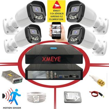 Bises BS 2304W 5 MP Lens 4 Warm Gece Renkli Gösteren Hareket Algılamalı Güvenlik Kamera Seti - 4 Kameralı