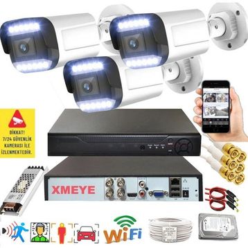 Bises BS 3312W Hareket Algılamalı 5 MP Lens 12 Warm Led Gece Renkli Gösteren Güvenlik Kamerası Seti - 3 Kameralı