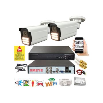 Bises BS 5915W Hareket Algılayan 5 MP Lens 12 Warm Led Gece Renkli Gösteren Güvenlik Kamerası Seti - 2 Kameralı