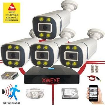 Bises BS 604W 5MP Sony Lens 4 Warm LED Gece Renkli Gösteren Güvenlik Kamerası - 4 Kameralı