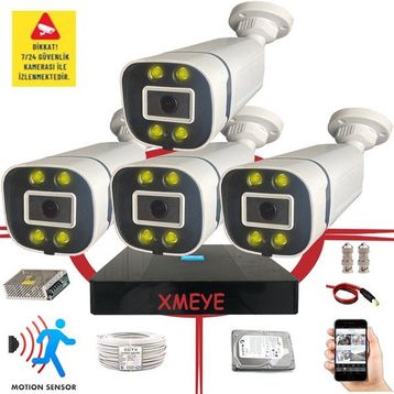 Bises BS 604W 5MP Sony Lens 4 Warm LED Gece Renkli Gösteren Güvenlik Kamerası - 4 Kameralı