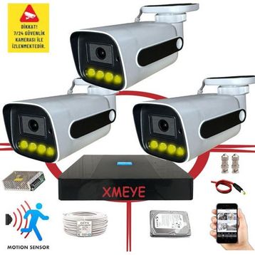 Bises BS 784W 5MP Sony Lens 4 Warm LED Gece Renkli Gösteren Güvenlik Kamerası Seti - 3 Kameralı