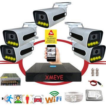 Bises BS 784W 5MP Sony Lens 4 Warm LED Gece Renkli Gösteren Güvenlik Kamerası Seti - 5 Kameralı