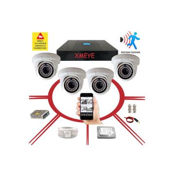 Bises BS D136B Hareket Algılayan 5 MP Sony Lens 1080p Led İç Mekan Güvenlik Kamera Seti - 4 Kameralı