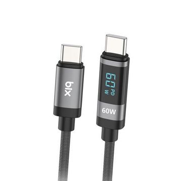 Bix 1 mt 60W Type-C to Type-C Örgülü LED Dijital Ekranlı Şarj ve Data Kablosu