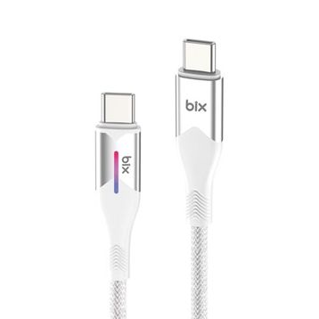 Bix 1 mt Beyaz 60W Type-C to Type-C Örgülü LED Işıklı Şarj ve Data Kablosu