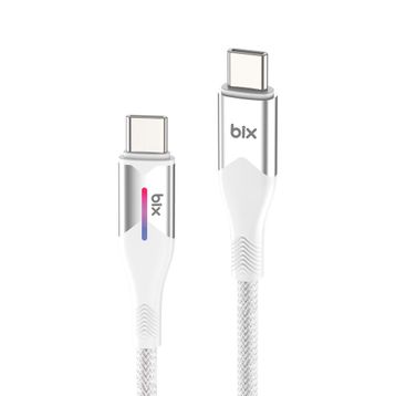 Bix 1 mt Beyaz 60W Type-C to Type-C Örgülü LED Işıklı Şarj ve Data Kablosu