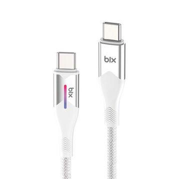 Bix 1 mt Beyaz 60W Type-C to Type-C Örgülü LED Işıklı Şarj ve Data Kablosu